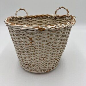 Vintage 1970's Bicycle Bike Handwoven Wicker Shabby White Storage Basket Handles